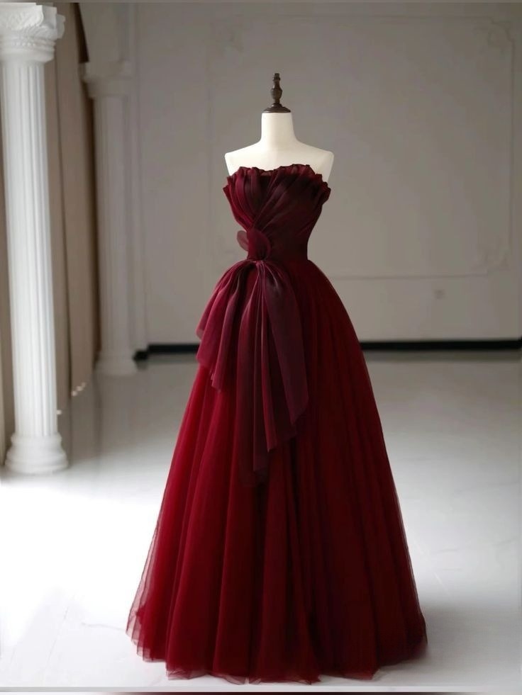A Line Burgundy Evening Gowns Party Dresses S6929