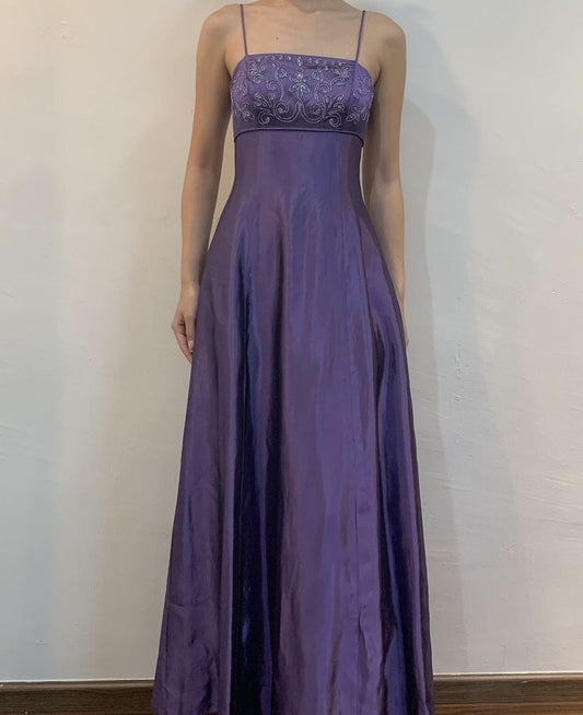 A Line Purple Long Sleeveless Prom Dress S6906