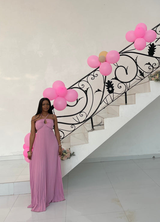 Pink Pleated Party Dress, Long Formal Evening Gowns S6865