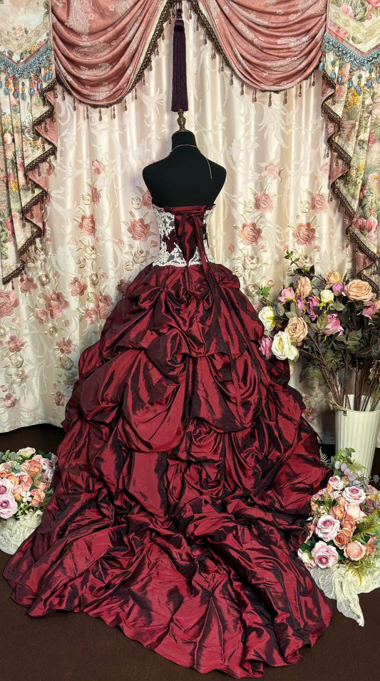 Burgundy A Line Strapless Long Princess Dress, Formal Evening Gowns S6858