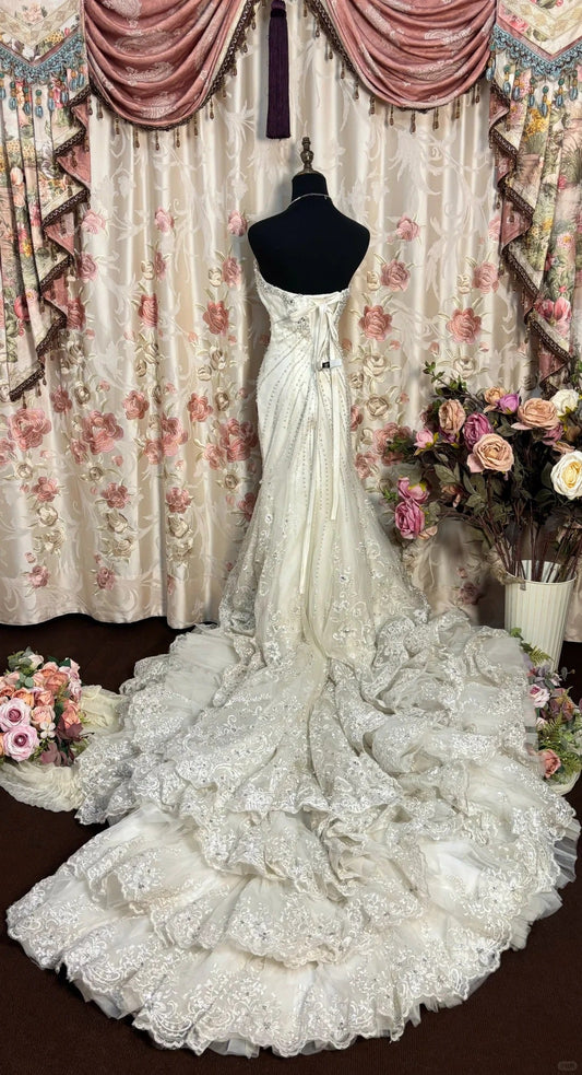 Vintage Mermaid Lace Beaded Long Wedding Dresses S6848