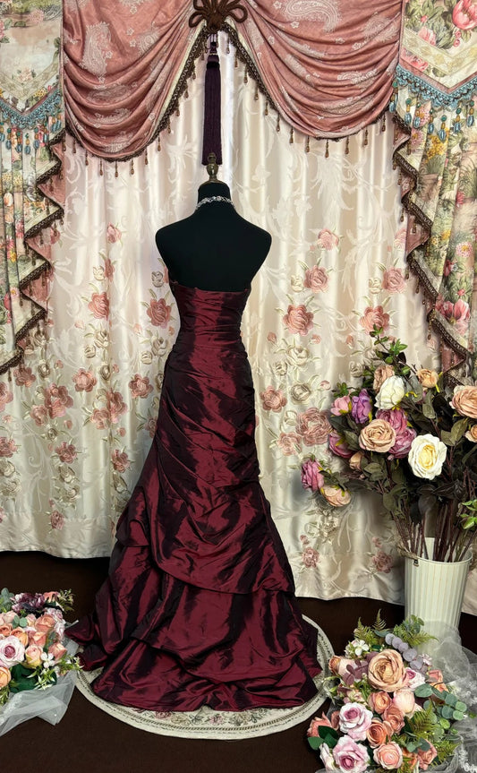 Burgundy Strapless Long Prom Dress, Formal Evening Gowns S6861