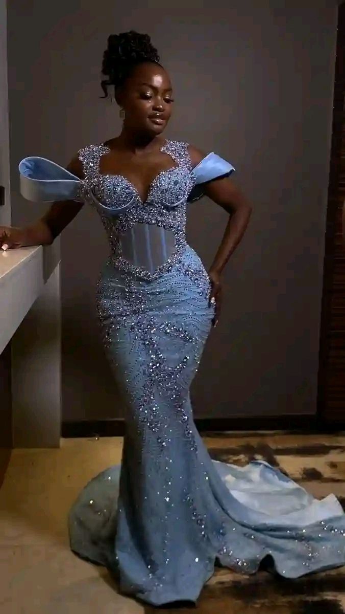 Blue Mermaid Long Prom Dresses, Evening Gown For Black Girl S6802