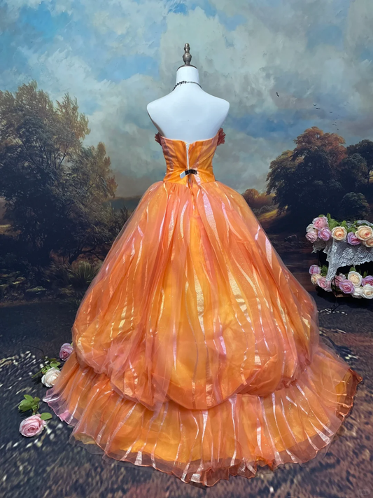 A Line Orange Ball Gown Party Dress, Long Formal Evening Gowns S6873