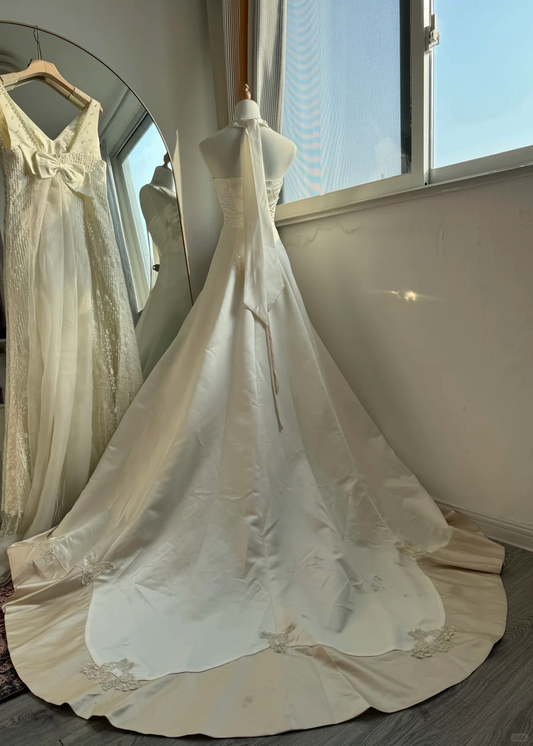 A Line Halter Long Evening Dress, White Party Dress, Formal Evening Gowns S6895