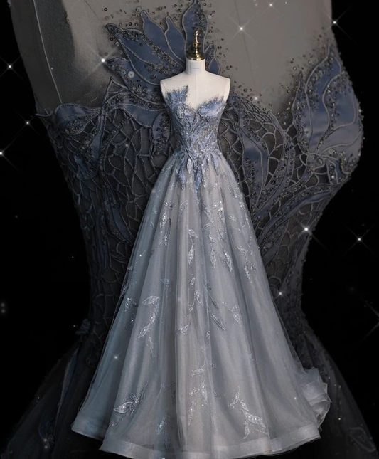 A Line Tulle Long Prom Dress Long Formal Graduation Evening Dress S6727