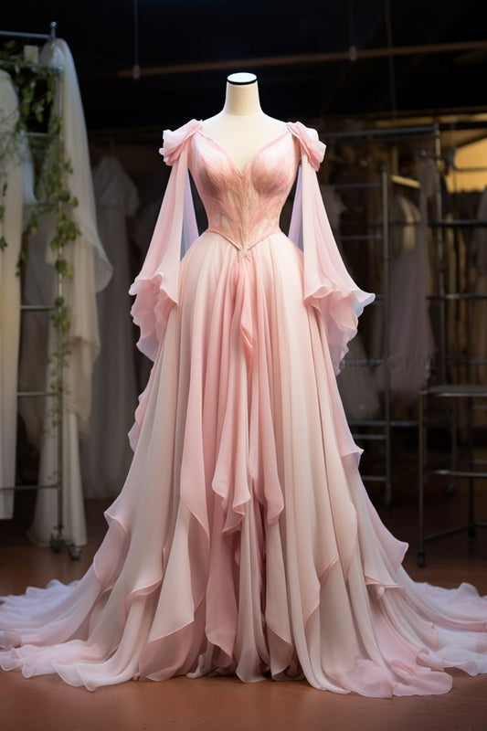 Pink Evening Dresses Long Princess Dress Girl Prom Gown S6497