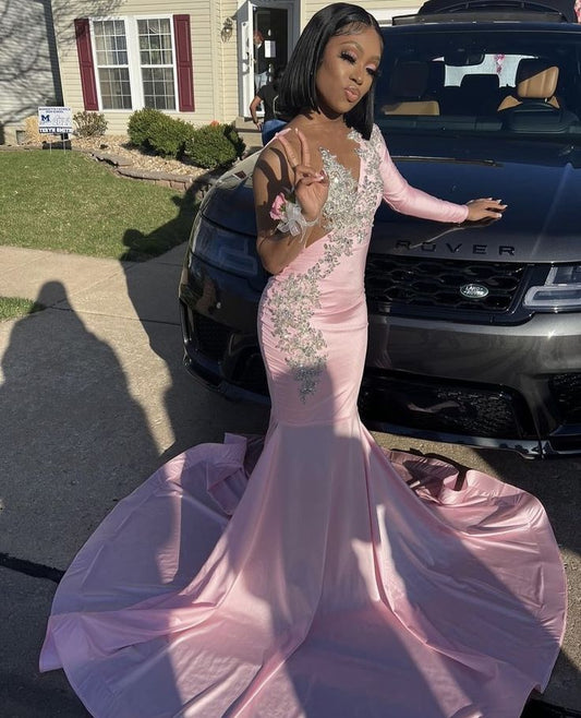 Pink Unique Long Prom Dress Mermaid Party Dress S6409