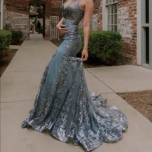 mermaid black girl long prom dress birthday outfit S6392