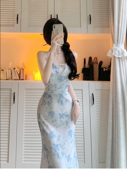 Floral suspender dress for women long party dress S5793