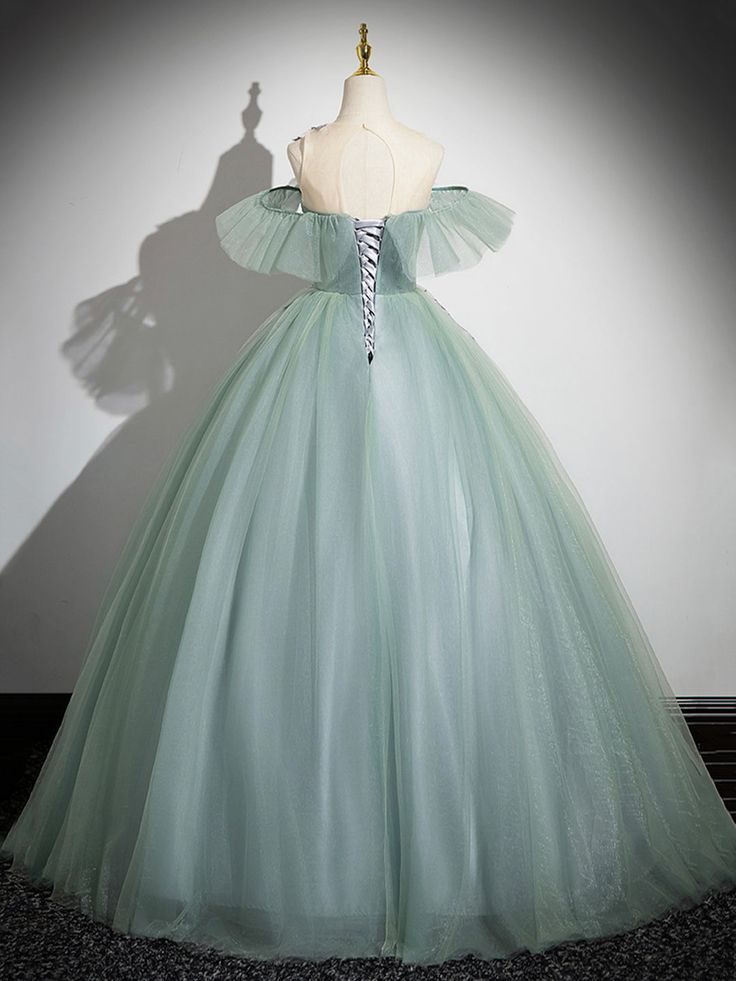 Cute Tulle Lace Long Prom Dress, A-Line Scoop Neckline Off Shoulder Evening Party Dress S6365