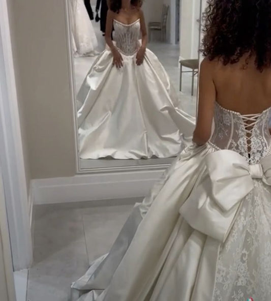 A Line Satin Long Wedding Dresses A Line Bridal Gown S6406