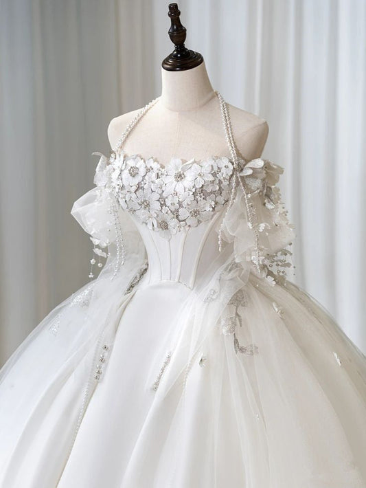 A Line Off Shoulder Long Wedding Dresses A Line White Bridal Gown S6362