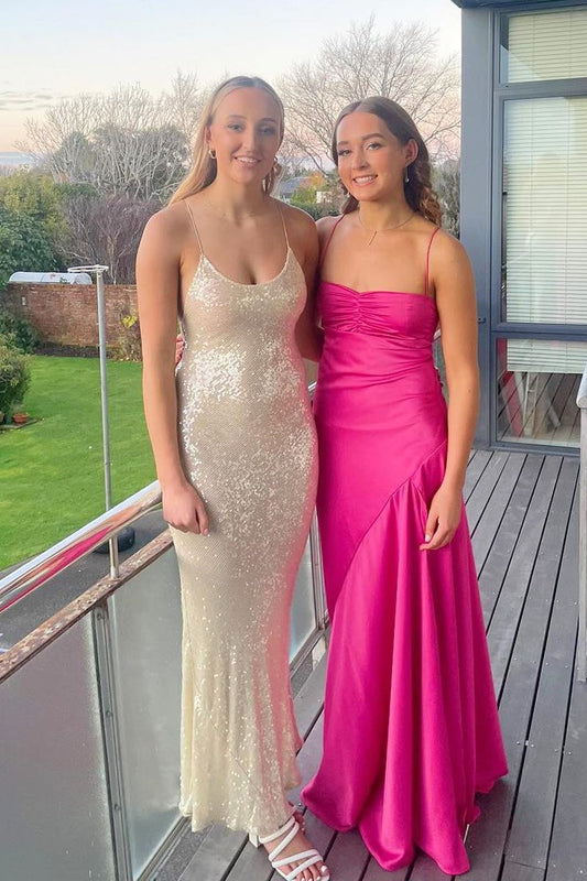 Sexy A line Straps Sleeveless Party Dress Hot Pink Side Slit Prom Dress S6120
