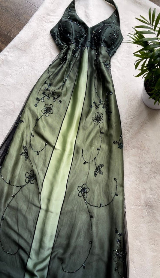 Halter Long Vintage Prom Dress Evening Party Dress S6214