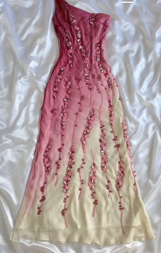 Simple Mermaid Prom Gown With Beads One Shoulder Prom Dress For Teens S6300