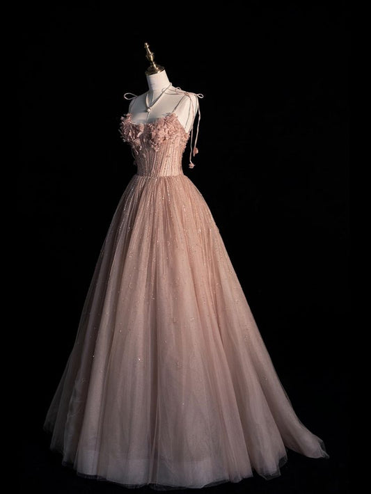 Elegant A Line Pink Tulle Long Prom Dress, Evening Dress S6511