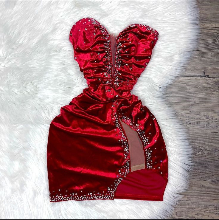 Red Beaded Short Party Gown Homecoming Dress S6513