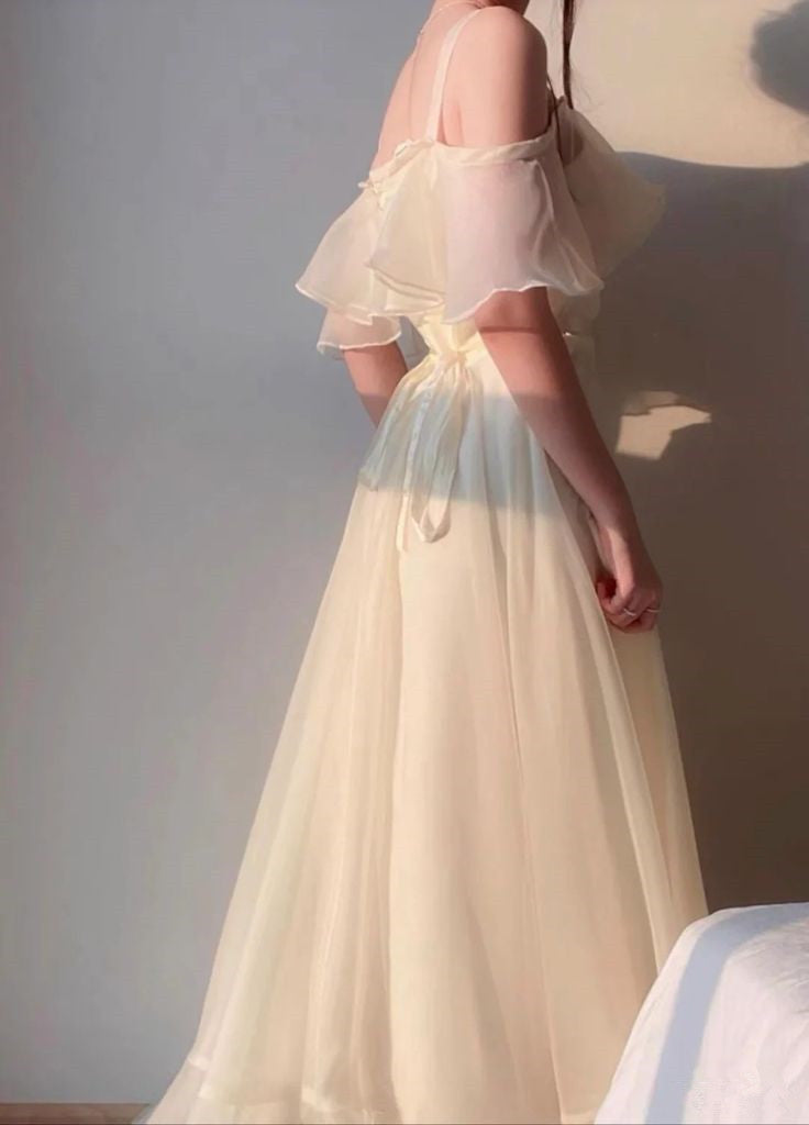 Off White Organza Sheath Long Prom Dress Evening Dress fg7215