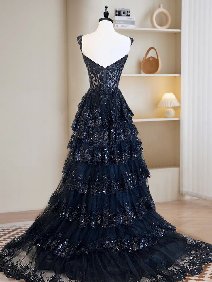 A-Line Tulle Sequin Long Prom Dress, Sequin Long Formal Dress fg6987