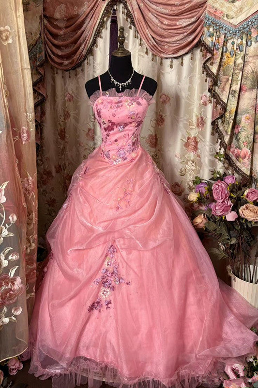 Pink Long Princess Dress Girl Prom Gown S6539