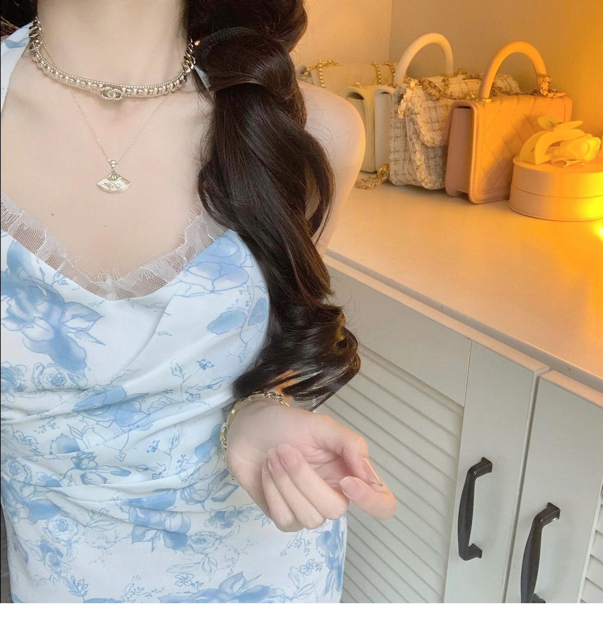 Floral suspender dress for women long party dress S5793
