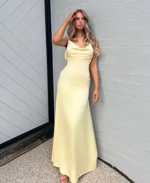 A line Backless Evening Party Dress Silk Satin Long Prom Dress S6183