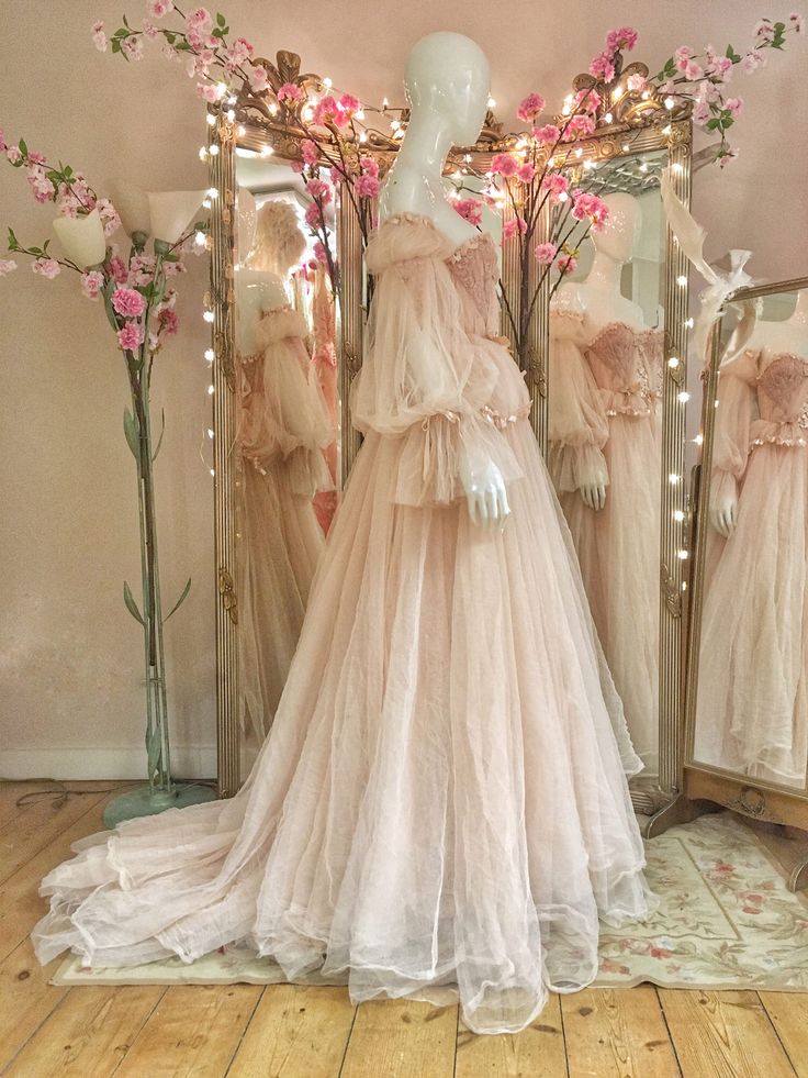 Princess Pink tulle Ruffles Long Prom Dress,Wedding Gown with Bubble Sleeves S6354