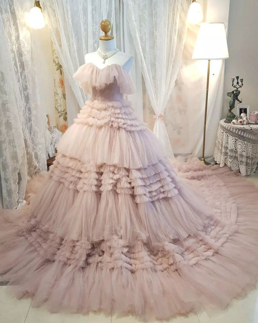 Lovely Pink Ruffles Prom Dresses Ball Gown Evening Gown S6329
