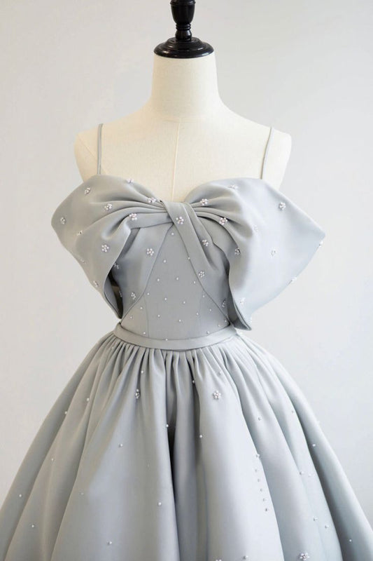 Satin Long A-Line Prom Dress, Off the Shoulder Evening Dress with Pearls S6288