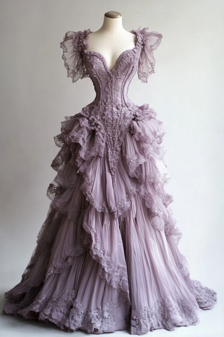 Lavender Prom Dresses Lace Ruffles Prom Party Gowns Princess Formal Dresses