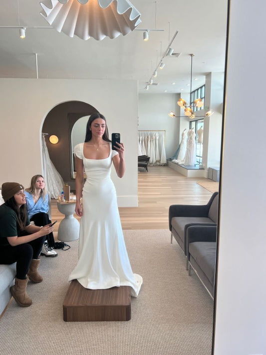 Elegant White Square Neck Long Wedding Dresses fg7134