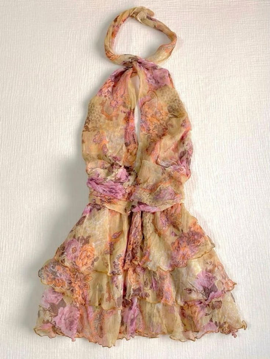 Floral Chiffon Short Prom Dress Halter Homecoming Dress S6019