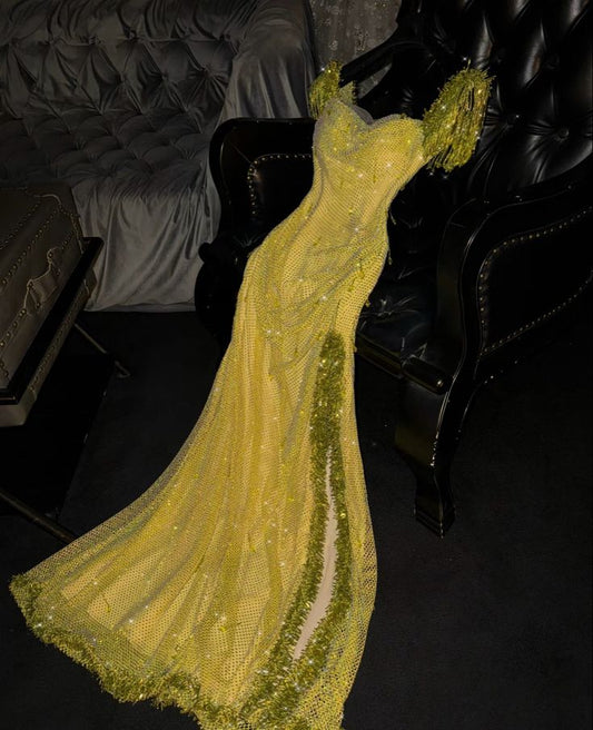 Yellow Shiny Cocktail Dresses Fashion Prom Dresses Long Party Dress S6480