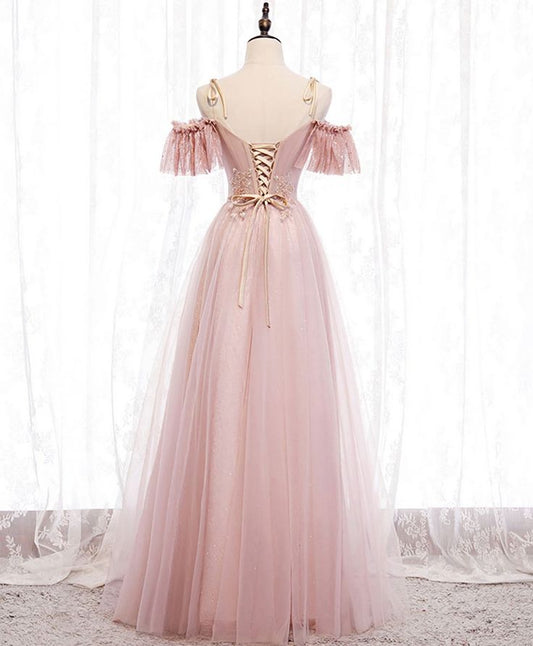 V Neck Tulle Lace Long Prom Dress, Bridesmaid Dress S6336