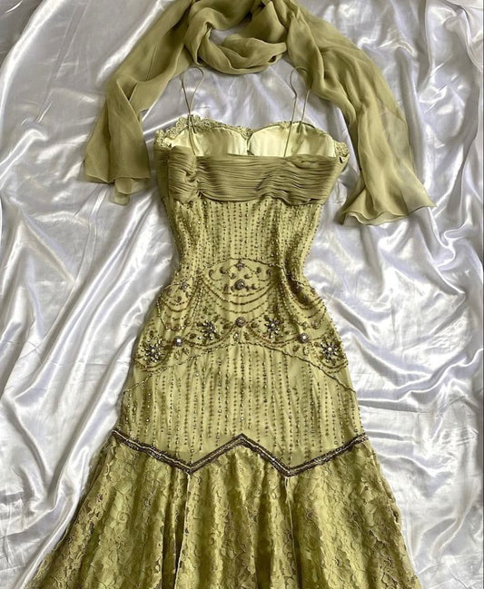 Green Vintage Long Prom Dress Evening Party Dress S6198