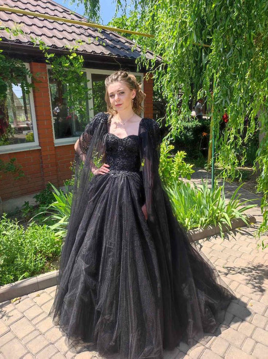 A Line Black Prom Dress Long Evening Party Dress S6444