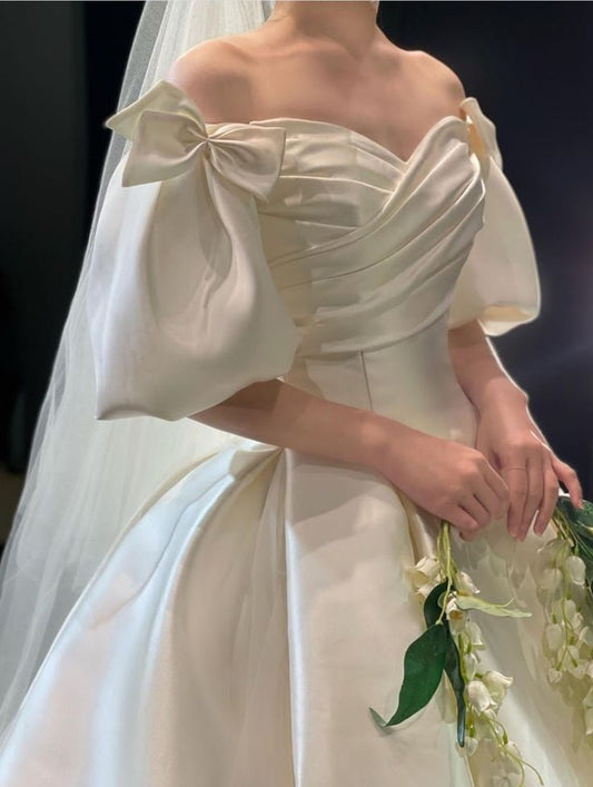 A line off the shoulder wedding dress elegant ball gown evening dress S5960