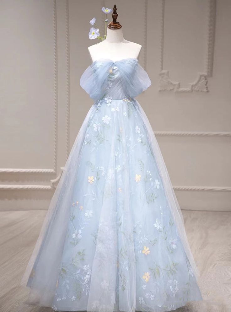 Tulle Flower Off the Shoulder Prom Dress S6275