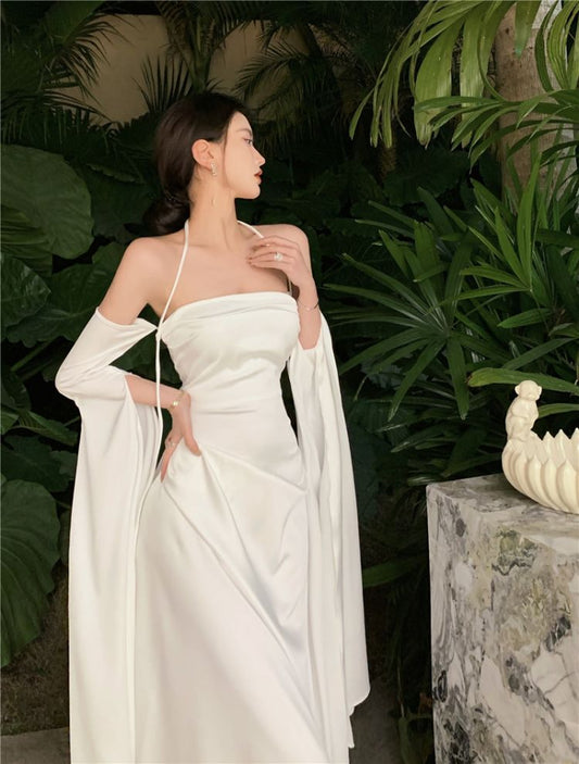 White evening gown for women elegant stunning off-shoulder dress S5782