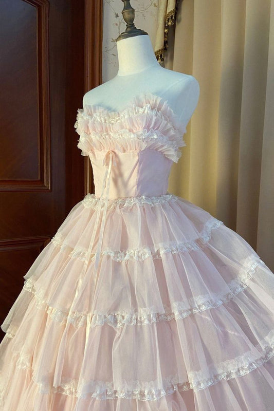 Strapless Layers Tulle Long Party Dress, Glam Prom Dress Formal Gown S6391
