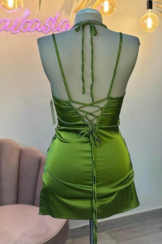 Spaghetti Straps Green Mini Homecoming Dresses S6277