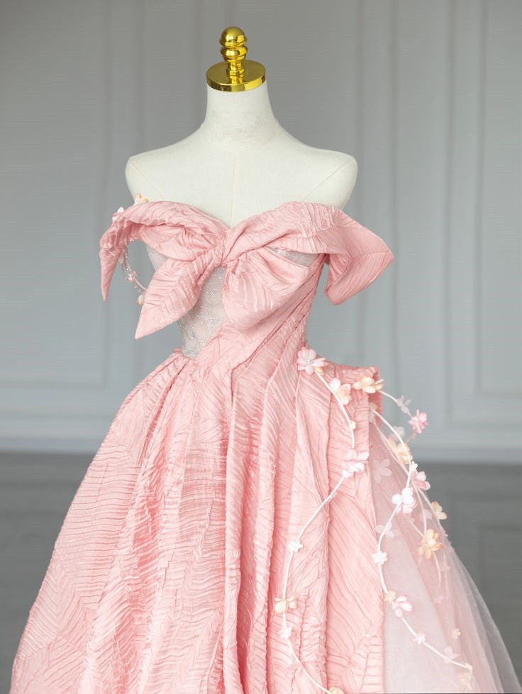 A Line Long Pink Evening Gown Princess Dress Prom Ball Gown S6560