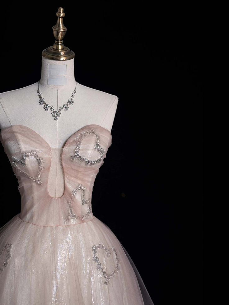 A Line Long Pink Evening Gown Princess Dress Prom Ball Gown S6564