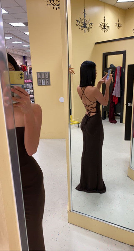 Brown Prom Dress Mermaid Spaghetti Straps Long Evening Prom Dresses S6310