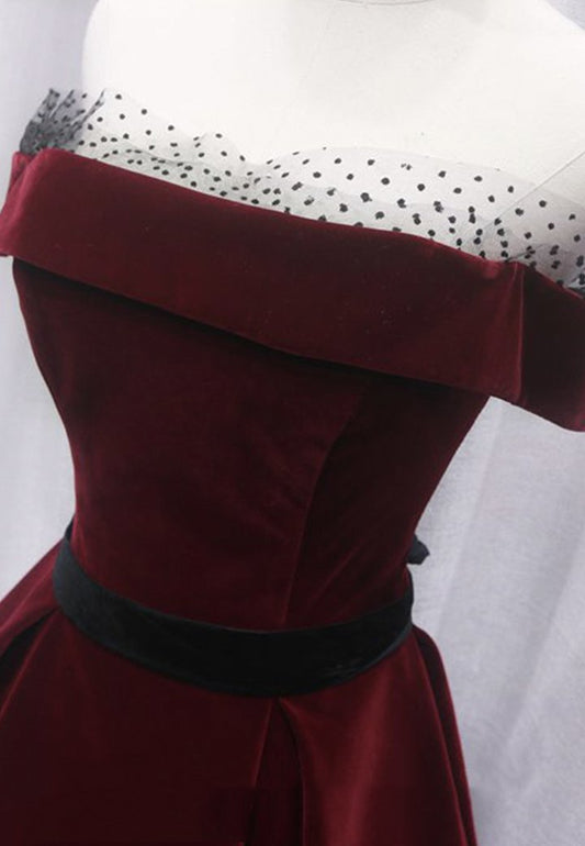 Burgundy velvet long prom gown formal dress M650