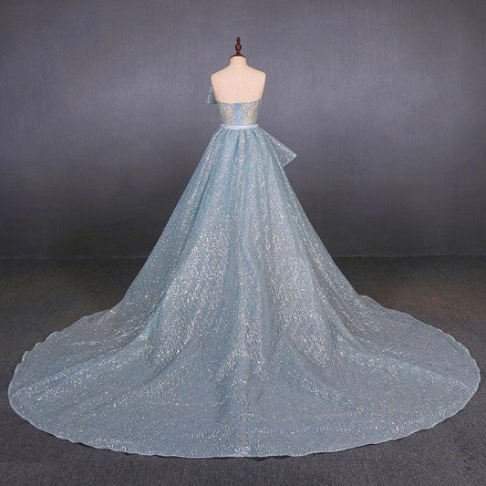 Gorgeous Strapless Puffy Prom Dress, Glitter Sheath Evening Dress with Detachable Train M1851