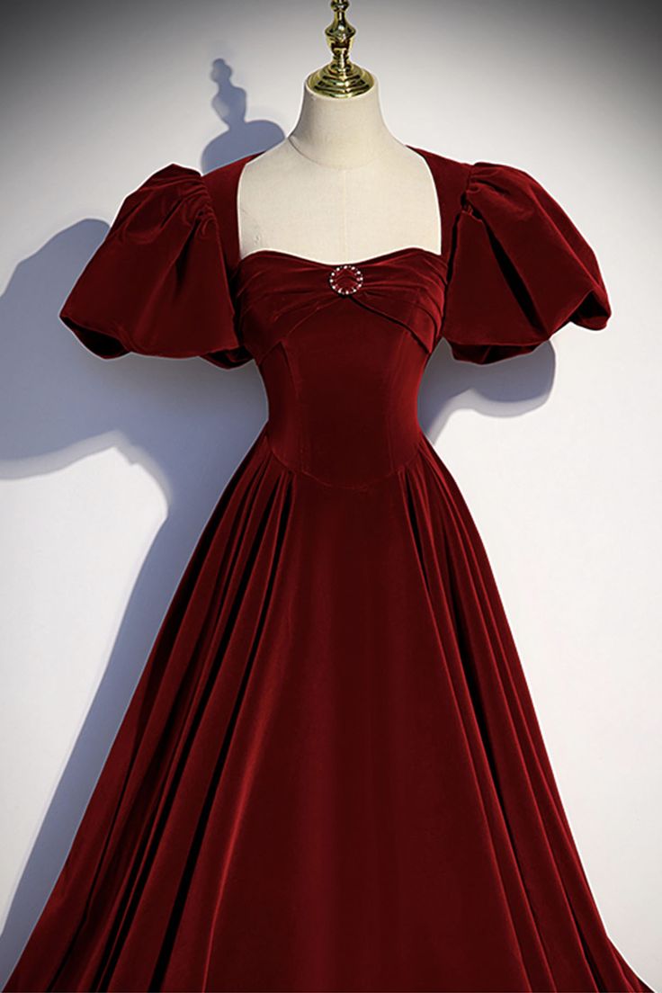 Burgundy Velvet Long Prom Dress Evening Dress S6722