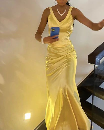 Yellow Mermaid Party Prom Dresses Long Evening Dress S6589