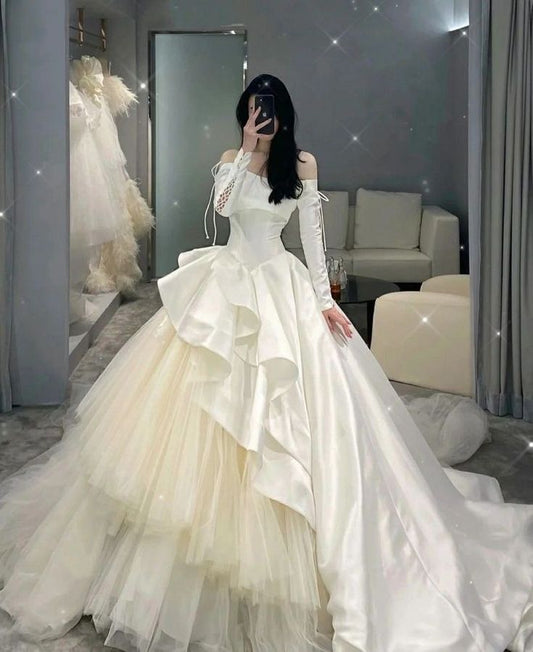 A Line Tulle Wedding Dresses Long Bridal Gowns S6653